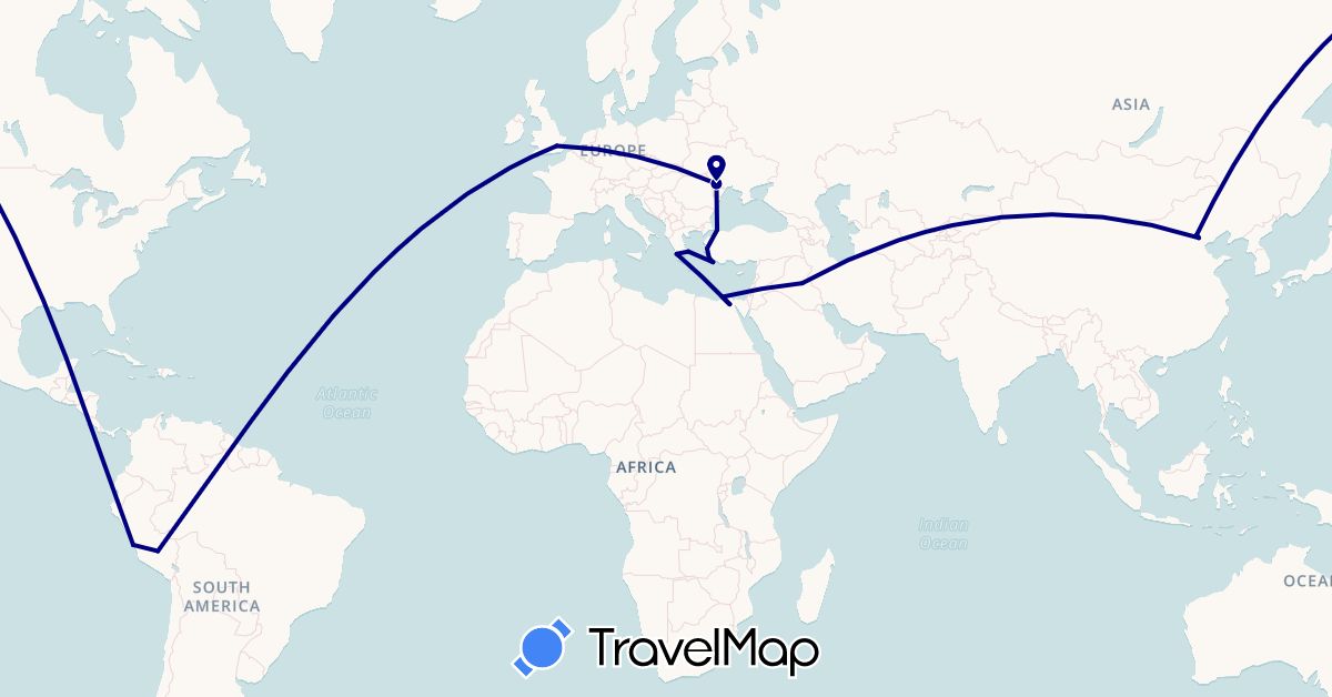 TravelMap itinerary: driving in China, Egypt, United Kingdom, Greece, Iraq, Moldova, Peru, Turkey (Africa, Asia, Europe, South America)